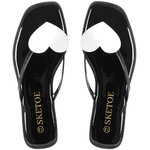 Flip Flops for Women with Heart Decoration Comfortable Square Toe Flat Sandals Lightweight Thong Sandals Cute Beach Slides3