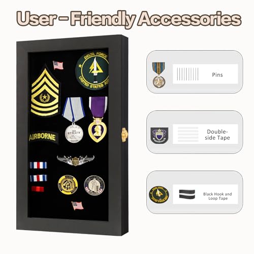 Image of VERANI Pin Display Case Badge Display Frame 8.5 x15 Black for Beach Tags | Flexible layout arrangement,Premium real clear glass door,Wood matte black frame,Wall mountable design