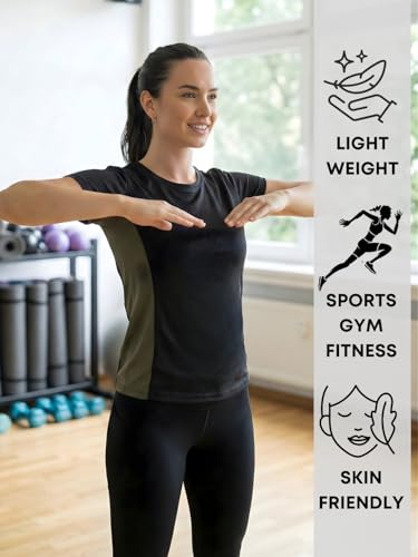Image of White Moon Gym Tshirt for Women Workout Dry Fit t Shirt Sports Tshirt | Gym Tops for Woman | Lightweight Round Neck Breathable Half Sleeve Activewear Running Yoga Tops for Woman