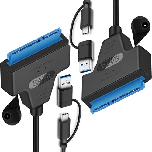 GERUI Adapter kabel USB 3.0 do SATA, kabel SATA do USB, adapter 2-w-1 USB C/3.0 do dysków twardych III, kompatybilny z 2,5-calowymi HDD i SSD (2 sztuki)