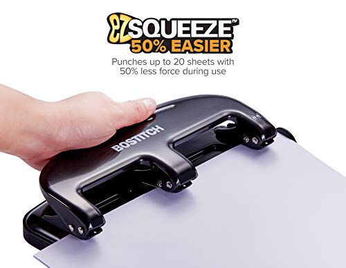 Bostitch Office Ez Squeeze 20 Sheet Standard 3 Hole Punch, Metal Construction, Silver/Black (Hp20) #TOP1