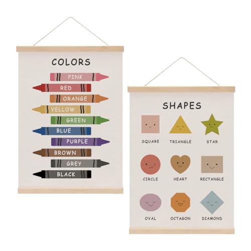 Cute Color Shape Poster Hanger Wall Decor, Toddler Learning Posters, Educational Posters Homeschool Supplies, Wall Art Wall Hanging Banner Living Room Baby Room Classroom Nursery Decor
