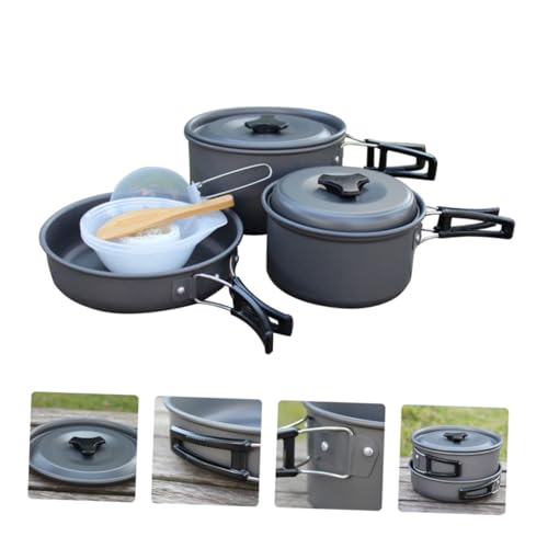 GANAZONO 1set Portable Folding Camping Cookware Kit for Outdoor Cooking Includes Pot Pot Frying Pan Spoons Bowls Mesh Bag for Hiking Picnics