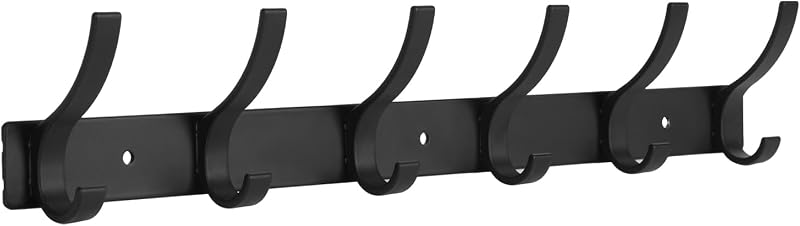 Coat Rack Wall Mount, Coat Hook Wall Mount, Wall Hooks for Hanging, Hat Rack for Walls, Coats Hanger with 12 Hook, Towel Hooks for Bathrooms (1 Pack, Black)