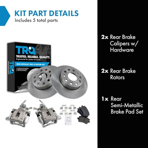 Image of TRQ Rear Brake Pad and Rotor Set Semi Metallic Solid Rotors Calipers | For 2010 Volkswagen Golf 2005-2010 Jetta 2006-2009 Rabbit
