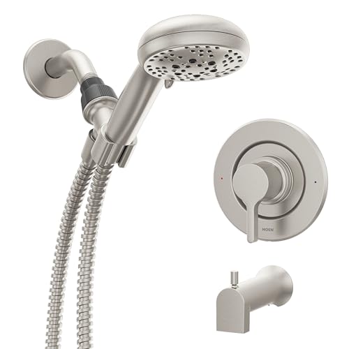 Moen Beric Spot Resist Nickel Single Handle Modern Tub and Shower Faucet with Handshower with Metal...
