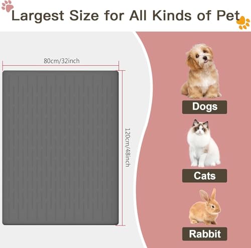 Largest Dog Food Mat, 48"x32" Silicone Dog and Cat Mat for Food and Water Bowls, Thinken Waterproof Non-Slip XXXL Pet Feeding Mat for Floors (Grayish White) by Goldleaf - Image 2