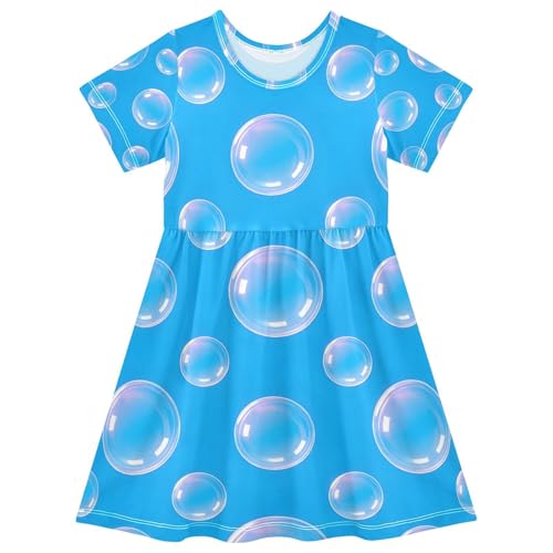 Bubble Print Little Girls Dress Cute Midi Swing Dresses Casual Summer Sundress for Kids