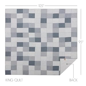 VHC Brands Sawyer Mill Patchwork Chambray Cotton Farmhouse Pre Washed King Bedding Accessory Quilt 105×95 Blue Denim