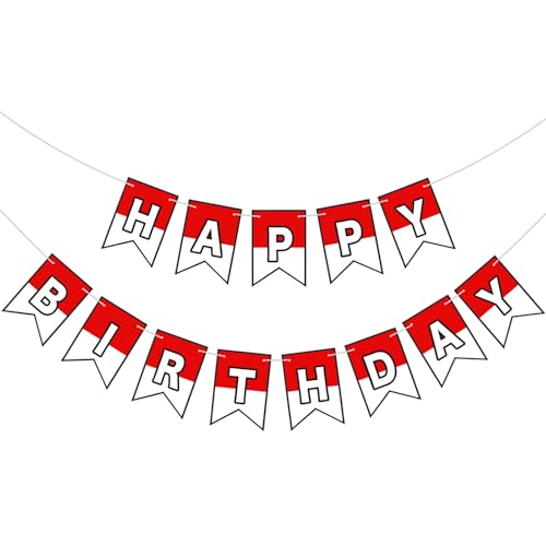 Image of VitalCozy Red and White Cartoon Birthday Banner Cute Anime Theme Birthday Decorations Paper Banner for Party Hanging Bunting Decor