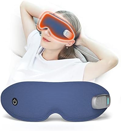 JXP Sleep Mask Rechargeable Cordless Eye Massager with Heat and Vibration, Heated Eye Masks for Eye Relax Improve Sleep, 3D Contoured Zero Pressure Eye Mask for Sleeping, Gift for Men/Women, Blue