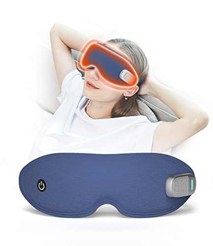 Jxp Sleep Mask Rechargeable Cordless Eye Massager With Heat And Vibration, Heated Eye Masks For Eye Relax Improve Sleep, 3D Contoured Zero Pressure Eye Mask For Sleeping, Gift For Men/Women, Blue #TOP3
