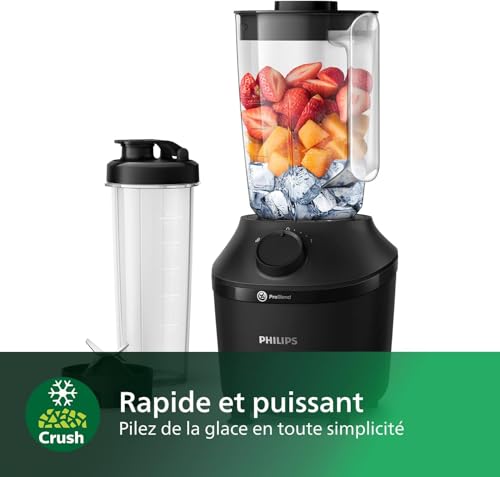 Philips Série 3000 Blender - Technologie ProBlend, Glace pilée en 45s, Moteur 450W, Bol 1,9L, Lames inox durables, Nettoyage facile (HR2041/41)