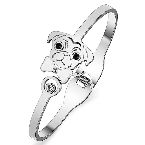 Image of WEVENI Cute Pug Gifts For Pug Lovers Stainless Steel Shell Pug Bracelet Cuff Bangle 18k Gold Plated Pet Dog Bangles Jewelry Charms Pugs Mom Gifts