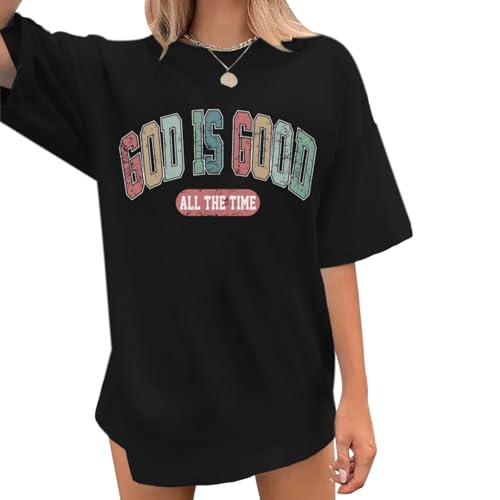 Christian Shirts for Women Oversized God is Good Shirt Religious Jesus Faith Inspirational Tshirt Bible Verse Tee Top