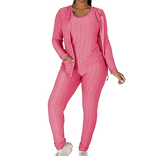Conjunto feminino de ioga de três peças com capuz e zíper suéter elástico conjunto de calças para io