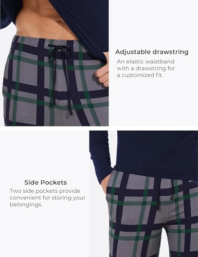 GYS Bamboo Viscose Men's Pajama Sets Long Sleeve Plaid Loungewear Sets with Pockets4