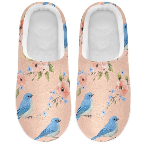 Sweet Indigo Bunting Birds Peach Womens House Cotton Slippers Comfort Memory Foam Home Slippers for Outdoor Christmas Presents 6-7