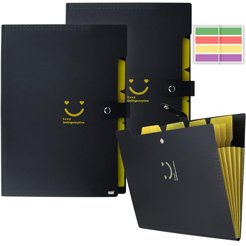 Image of SPS 5 Pocket Expanding File Folder Smile Design - Fits A4 & Letter Size Document Organizer, Accordion File Folders, File Holder for Office, School & Home Use - Yellow (Pack of 2)