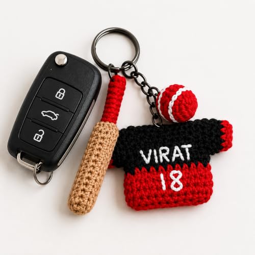 Image of Handmade Crochet Keychain | Cute Knitted Key Ring Charm | Crochet Animal, Fruit, Flower, Evil Eye & Food Plush Keychain for Car Keys, Backpack, Handbag & Gift (Pack of 1) (virat)