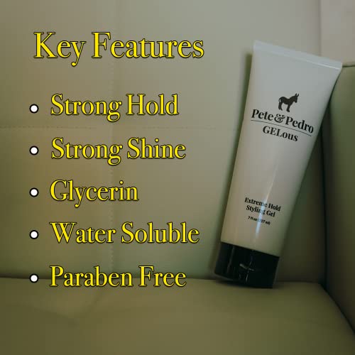 Pete & Pedro Gelous - Extreme Hold Styling Hair Gel For Men | Super Strong Hold And High Shine | Gel/Paste Hybrid Provides Slick Wet Hair Look | As Seen On Shark Tank, 7 Oz. #TOP1