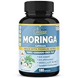 Organic Moringa Extract Capsules equivalent to 6450mg, 6 Months Supply & Ashwagandha, Tulsi, Ginger, Turmeric| Energy Booster, Immune Support| Multi Vitamin Oleifera Leaf|Antioxidant Inflammatory Herb