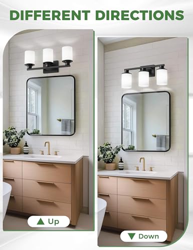 Image of DORESshop 20 Inch Bathroom Light Fixtures, 3-Light Black Bathroom Lighting Fixtures Over Mirror with Milk Glass Shade, Modern Vanity Lights for Hallway Bedroom, ETL Listed