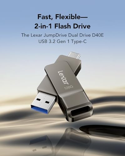 Image of Lexar D40E 128GB Dual USB 3.2 Gen 1 Type-C Jump Drive, Titanium Grey (Pack of 2)