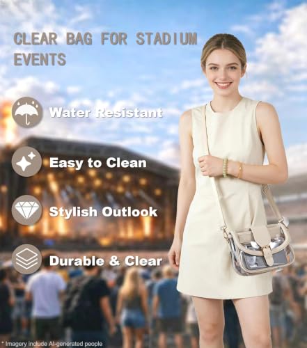 Image of Clear Bag for Stadium Events, Stadium Approved Clear Crossbody Bag for women,Waterproof Saddle bag for Concert