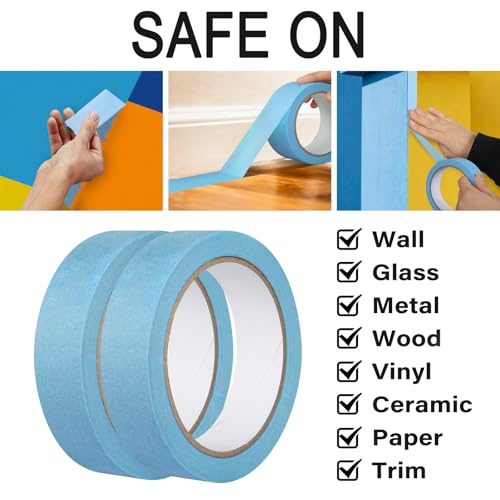 Image of 2 Pack Light Blue Painters Tape - Sky Blue Masking Tape 1 Inch Wide - Multi-Surface, Smart Adhesion, Indoor & Outdoor - Paint Tape for DIY, Labeling, Art, Car, General Purpose - 180FT Total