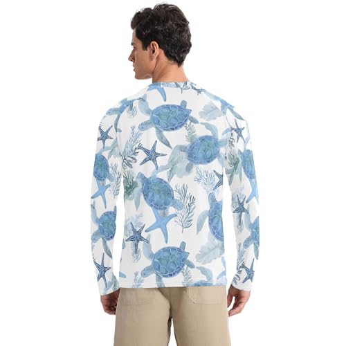 Mens UV Protection Shirts Rash Guard Long Sleeve UPF 50+ Beach Coastal Turtles Quick Dry S2