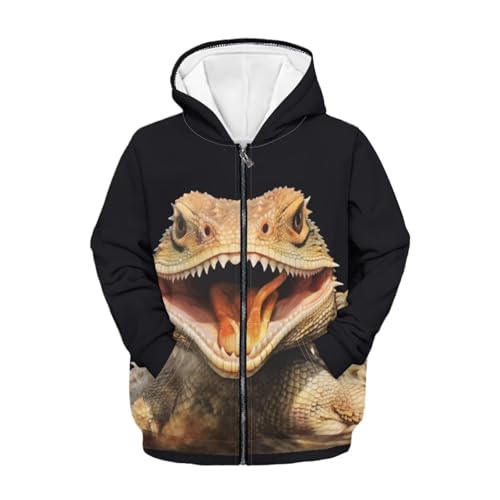 HUIACONG Novelty Zip Up Hoodie for Boys 10-12 Bearded Dragon Lizards Hoodies Sweatshirts Kids Long Sleeve Shirt Fall Jacket Girls Hooded Pullover Athletic Clothes Tops3