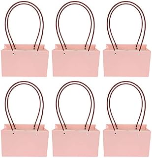 Cabilock 6pcs Paper Gift Bag Portable Flower Box Waterproof Paper Handy Gift Bag Kraft Flower Handbag(Pink)