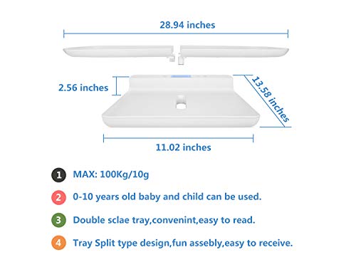 Digital Pet Scale, Multi-Function Baby Scale, Infant Scale With 3 Weighing Modes(Lb/Kg/Oz) And Height Track(29Inch), 220Lbs, Precision At ± 0.02Lb, Tare And Hold Function, Blue Backlight #TOP3