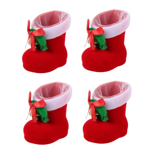 TOBBOMEY 4 Piezas Botas de Navidad para Infantiles Colgantes Decorativos con Diseño Navideño Resistentes y para Dulces y Fiestas