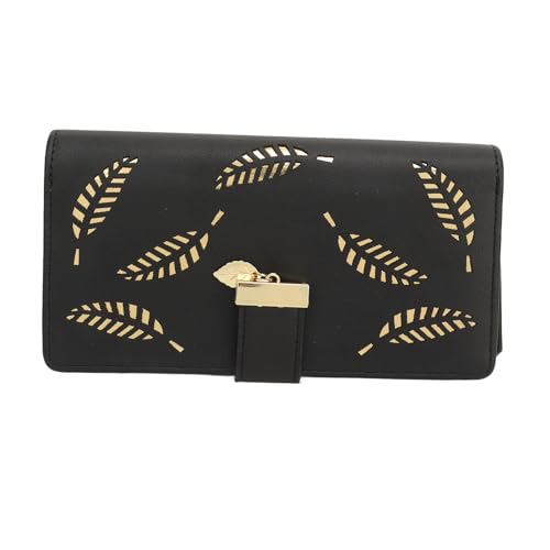Women Wallet, PU Leather Hollow Leaf Pattern Lady Long Wallet Bifold Card Holder Organizer Fashion Cash Clutch with Zip Loose Change Pocket for Women Girls Gift