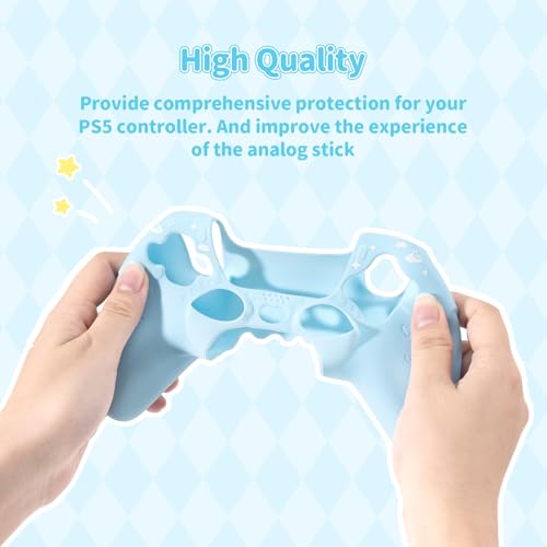 Image of Kuitmor Silicone PS5 Controller Cover Skin Set, Anti-Slip Soft Protective Case for PS5 Wireless Controller with 2 Thumb Grip Caps and 1 Sticker (Blue Cinnamoroll)