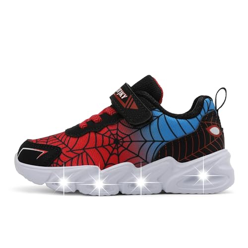 Kids Shoes Light up Boys Sneakers Lightweight LED Flashing Breathable mesh Walking Sneakers for Toddler Size 13 Blk/red - Thumbnail 4