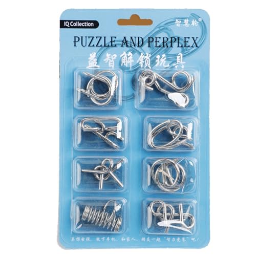 Image of Brain Teasers Metal Wire Puzzle Toys for Kids & Adults | IQ Puzzle Disentanglement Interlock Toys | Party Favors, Prizes & Gifts | Durable Mental Challenge Puzzle Game Set (8 in 1)