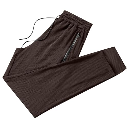 Pantalones deportivos para hombre, de malla, transpirables, ligeros, con bolsillos con cremallera, elásticos, cónicos, para correr, gimnasio, trotar, entrenar, café, XXL