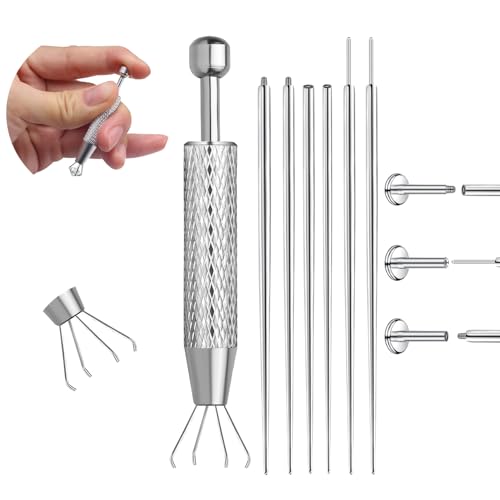 VOJO Piercing Ball Grabber Tool Kit 16G,18G Stainless Steel Flat Back Earrings Applicator with Threaded & Threadless Insertion Pins for Ear Nose Lip Body Jewelry Changes