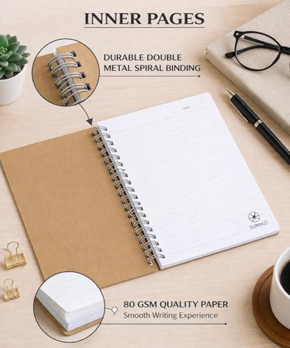 Image of AccuPrints Sumiko Pack of 4 Notebooks, Spiral-Bound, Kraft Cover, Lightweight, Pleasing Designs (A5, 160 Pages, 100 GSM, Set of 4)