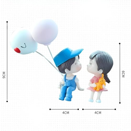 Image of Cute Cartoon Couple Dashboard Figurines - Car Interior Decoration Ornaments with Balloon Props - Romantic Action Figures for Car, Home & Gifting