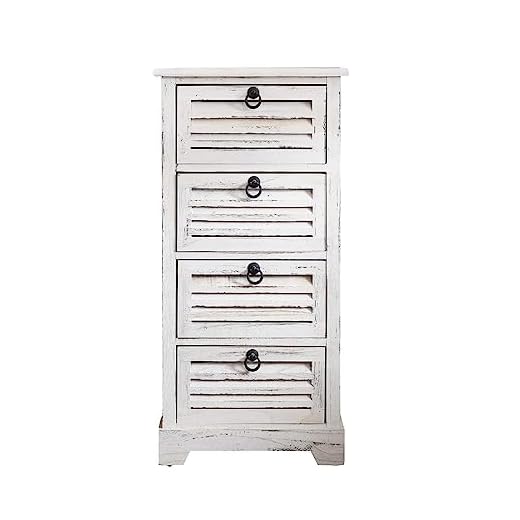 Rebecca Mobili Cajonera pequeña, Mueble Auxiliar baño, 4 cajones Blanco, Madera de paulonia, Shabby Chic, para Dormitorio y baño - Medidas: 81 x 42 x 29 cm (AxANxF) - Art. RE4554