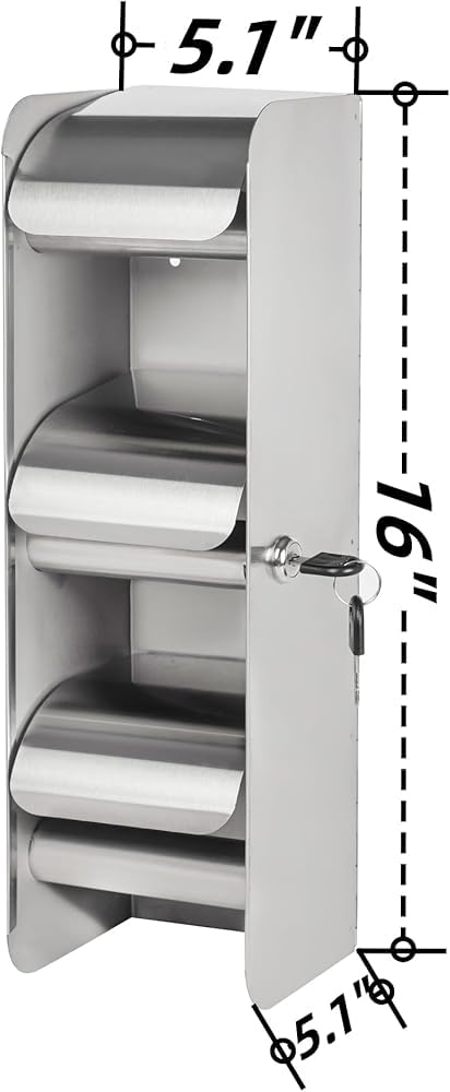 Soporte de papel higiénico de acero inoxidable de 3 rollos de montaje en pared, dispensador de papel higiénico comercial con cerradura, dispensador de toallas de papel higiénico de doble rollo sin