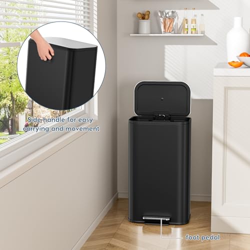 Caneca de basura rectangular con pedal y tapa negra 8 gal miniatura 4