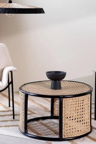 Image of Wooden Coffee Table| End Table| Sofa SideTable| SideTable for Living Room| Round Cane Table (70x70x40) Black