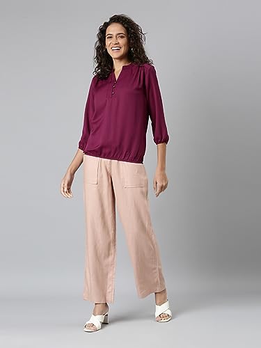 Image of GO COLORS Solid Linen Cargo Pants for Women | Full Length, Mid Rise, Side Pockets