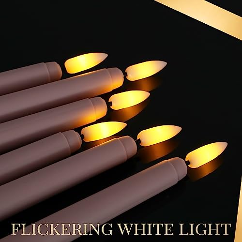 Image of Handepo 48 Pack Flameless Taper Candles Realistic with Yellow Flickering Candlelights Plastic 11 Inch Last Long Battery Operated Window Candlestick for Halloween Christmas(Pink)