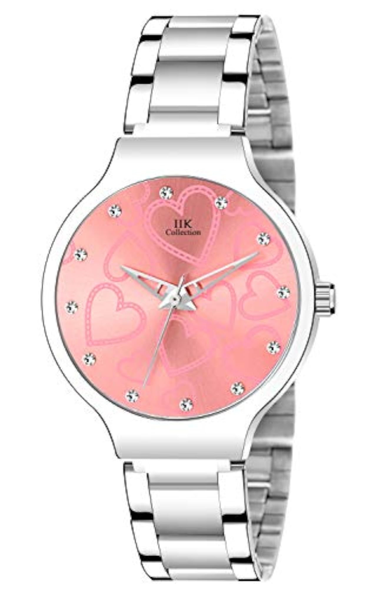 Women's Analogue Pink Dial Silver Bracelet Watch